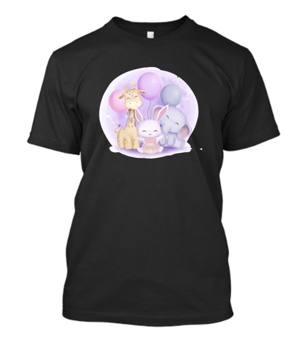 Baby Bunny Birthday With Giraffe And Elephant Balloons T-Shirt
