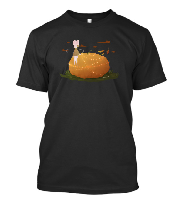 Soft Mouse On Glowing Pumpkin With Autumn Leaves T-Shirt