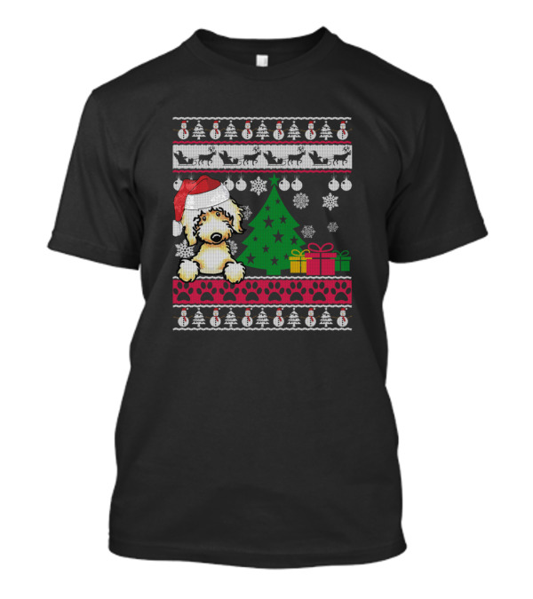 Labradoodle Santa Hat Christmas Tree Snowflakes And Gifts Ugly Xmas Dog T-Shirt