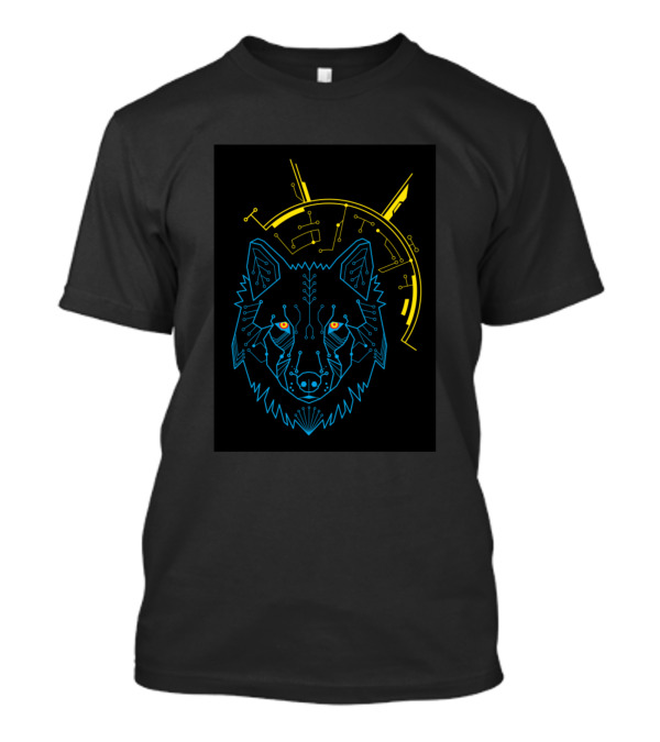 Cyber Wolf Circuit Board Geometric Neon Lines T-Shirt