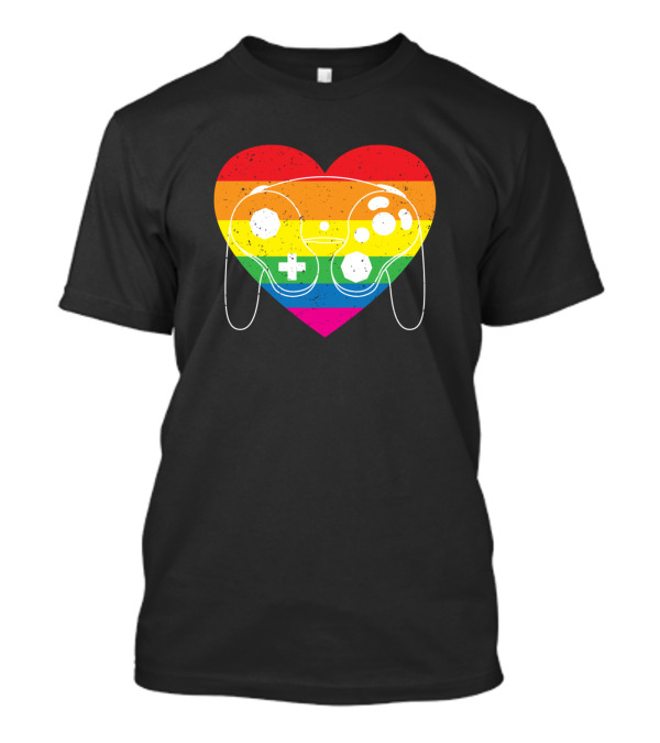 Rainbow Heart Game Controller Valentines Gaming Fun T-Shirt