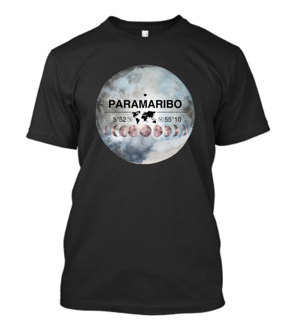 Paramaribo Suriname Latitude Coordinate World Map Moons Watercolor T-Shirt