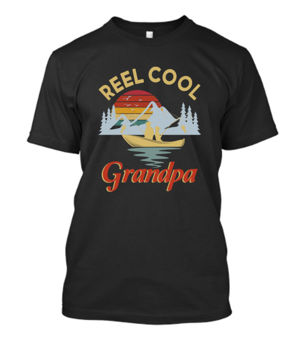 Reel Cool Grandpa Fishing Mountains Canoe Sunset T-Shirt