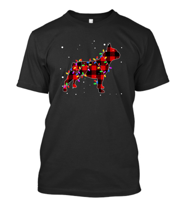 Pajamas Red Buffalo Plaid French Bulldog Christmas Lights Snow T-Shirt
