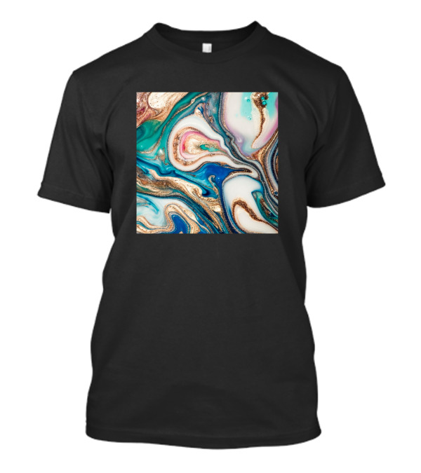Marble Ocean Galaxy Swirl In Blue And Gold T-Shirt