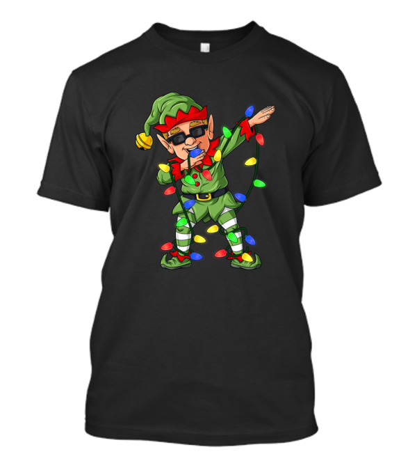 Dabbing Elf Wrapped In Christmas Lights Dab Holiday T-Shirt