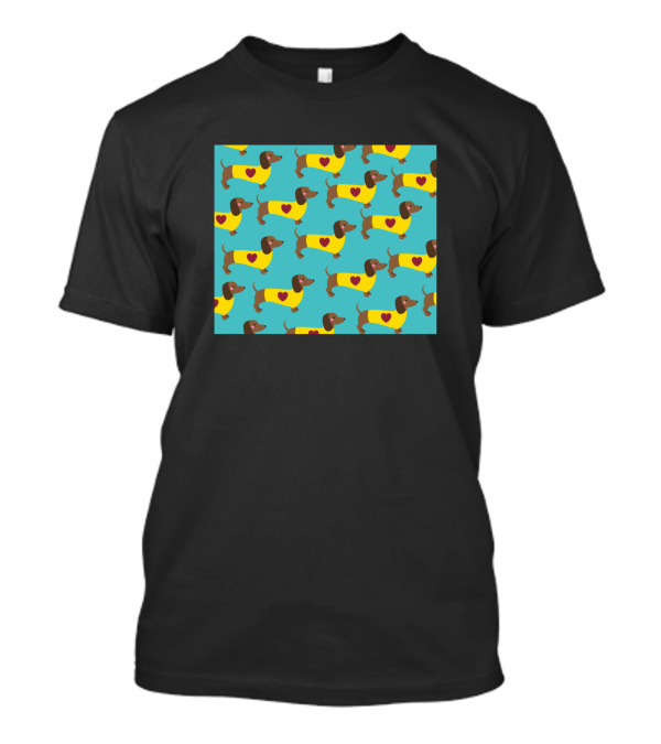 Dachshund Pattern With Heart Motif T-Shirt