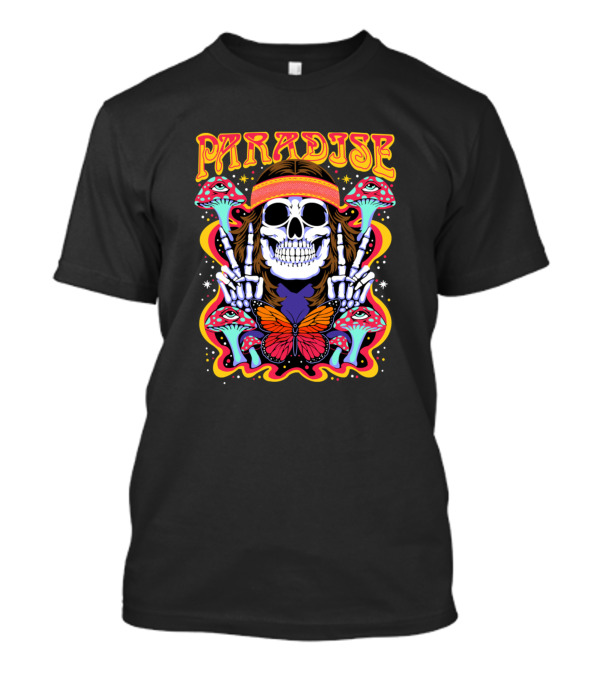 Paradise Skull Headband Mushrooms Butterfly Psychedelic T-Shirt