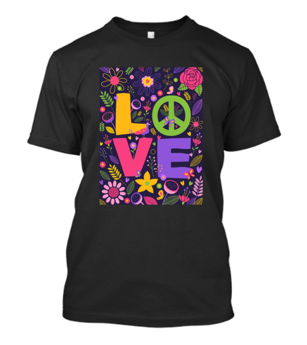LOVE Peace Floral Elements Hippie T-Shirt