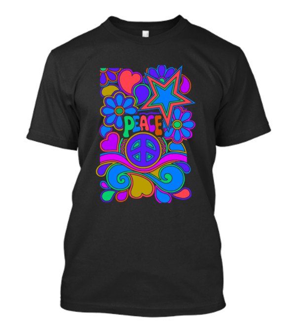 Peace Flowers And Stars Hippie Love And Peace T-Shirt