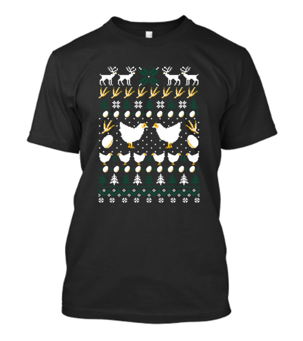 Chicken Ugly Christmas Funny Holiday Sweater With Reindeer And Eggs T-Shirt