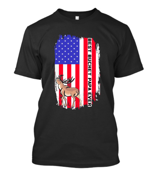Best Bucket Papa Ever USA Flag Deer T-Shirt