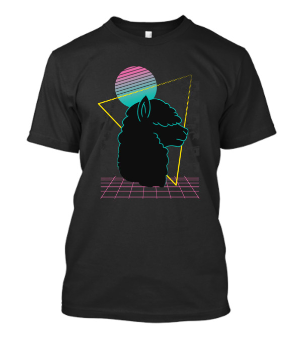 Vaporwave Alpaca Neon Grid Geometric Sunset Synthwave Aesthetic T-Shirt