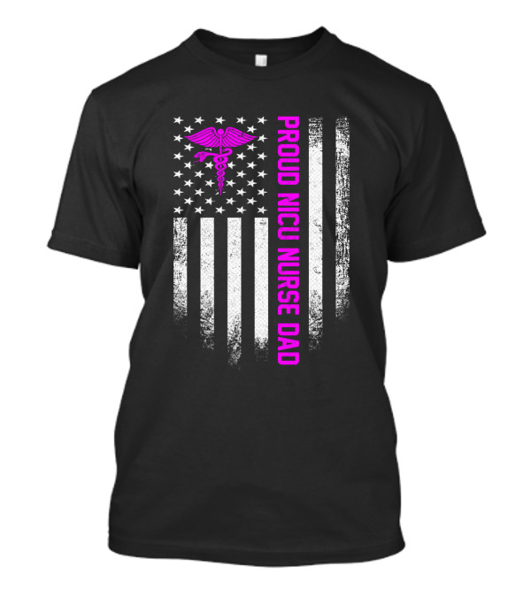 Vintage Proud NICU Nurse Dad USA American Flag T-Shirt