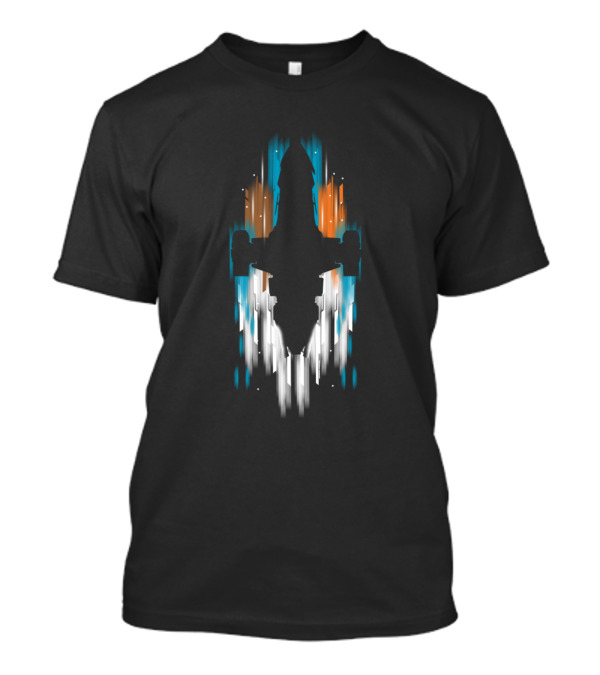 On The Wind Spaceship Silhouette With Blue Orange Trails T-Shirt
