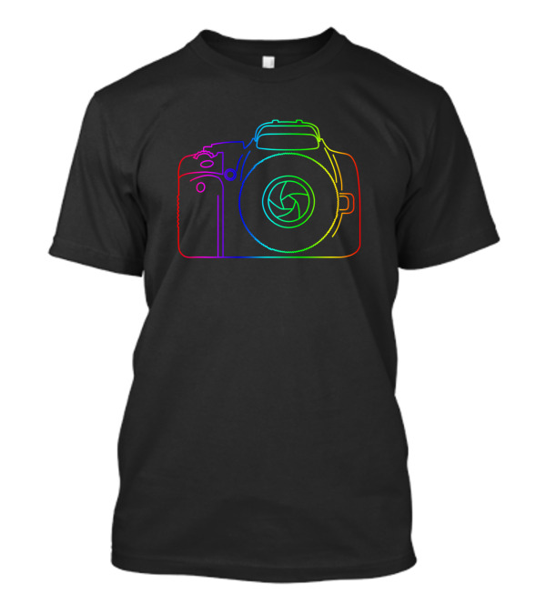 Camera 3D Arts Neon Rainbow Outline T-Shirt