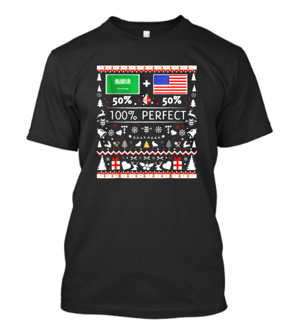 50 Saudi Arabia 50 USA Flags Christmas 100% Perfect T-Shirt