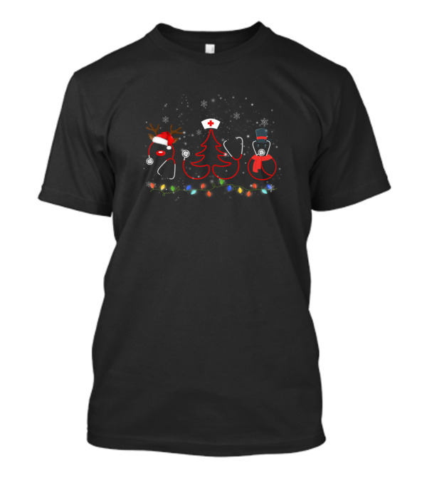 Reindeer Stethoscope Nurse Christmas Tree Snowman T-Shirt