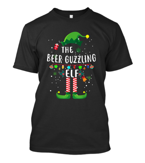 The Beer Guzzling Elf Christmas Holiday Fun T-Shirt