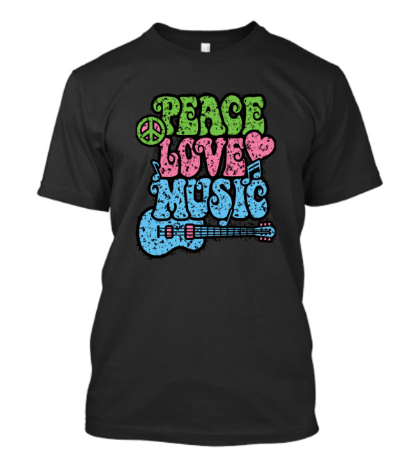 Peace Love Music Guitar Hippie Retro T-Shirt