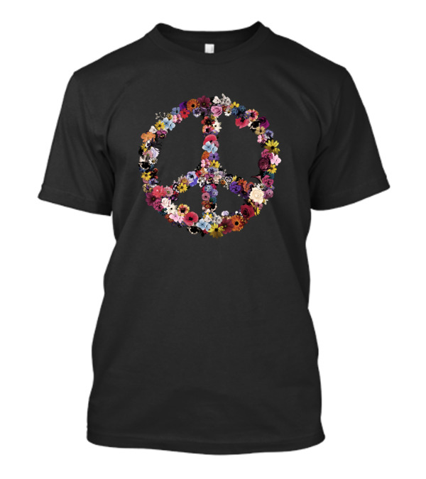 Peace Symbol Floral Hippie Peace Lover Plain Paint Version T-Shirt