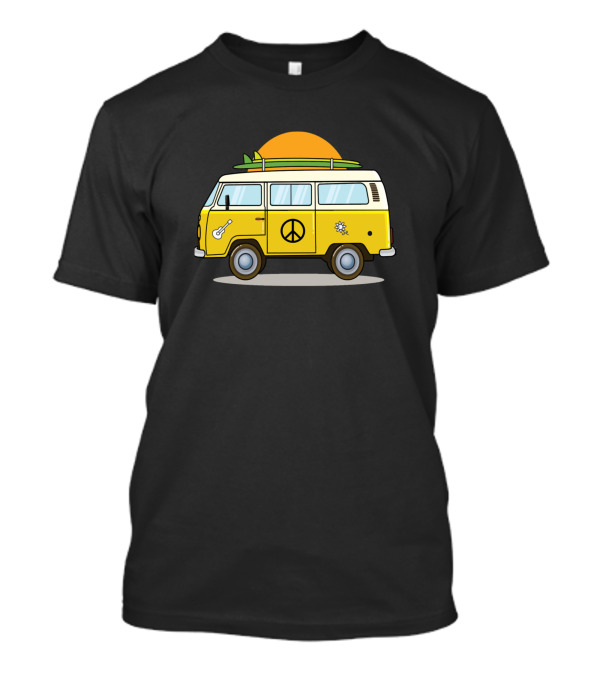 Hippie Retro Van Surf Peace Guitar Flower Sunset T-Shirt