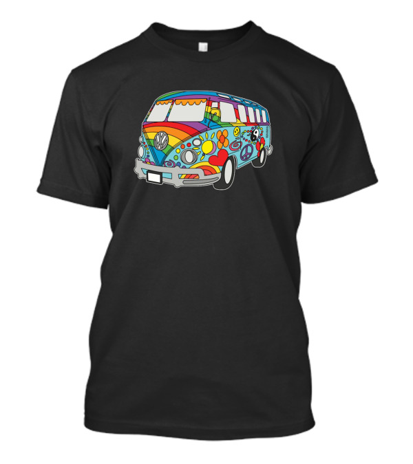 Hippie Retro Vintage Beach Bus With Colorful Hippie Van And Peace Signs T-Shirt