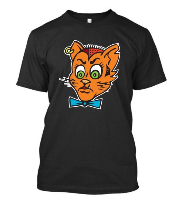 Sour Pus Cartoon Angry Cat Face With Bowtie T-Shirt