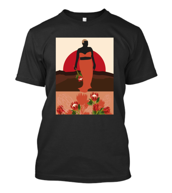 Sunrise Silhouette With Red Sun And Flowers T-Shirt