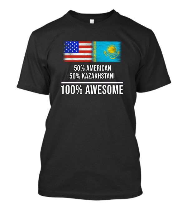 50 American 50 Kazakhstani 100 Awesome Flags USA Kazakhstan T-Shirt