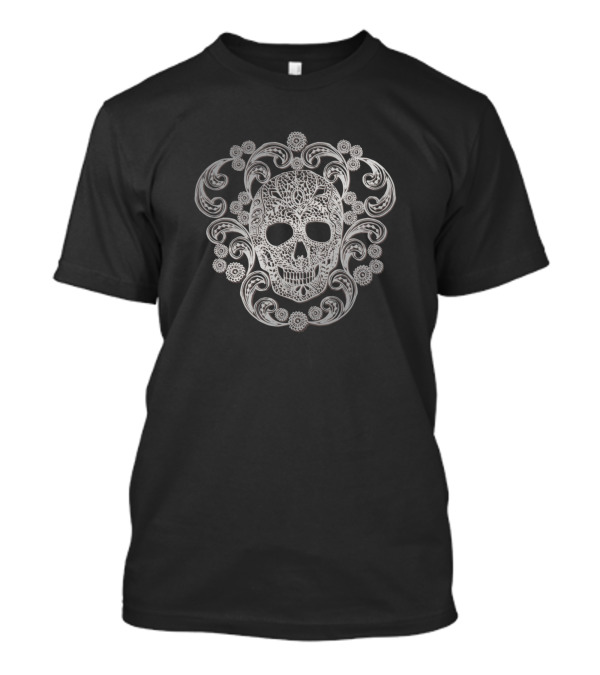 Silver Lace Intricate Skulls T-Shirt
