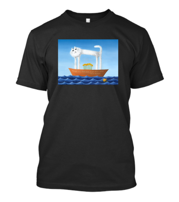 Skinny Cat In His Boat 'Scene' With Rubber Duck And Flowers On Wavy Water T-Shirt