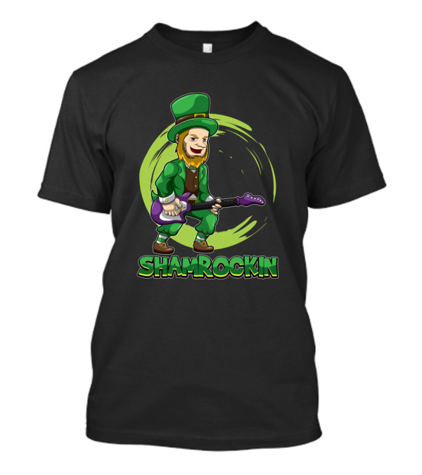 St Patricks Day Shamrockin Leprechaun With E Guitar T-Shirt
