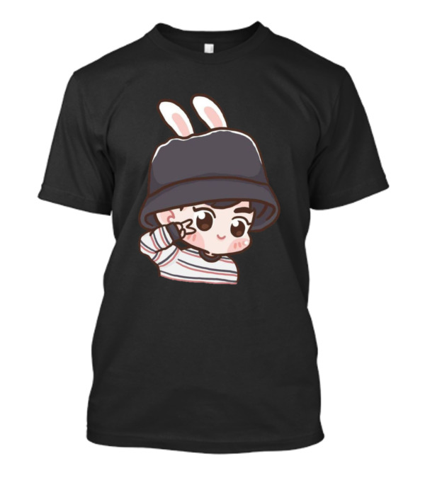 Suho Exo Cute Cartoon Bunny Ear Hat T-Shirt