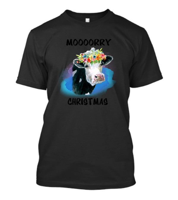 Moooorry Christmas Cow With Flower Crown T-Shirt