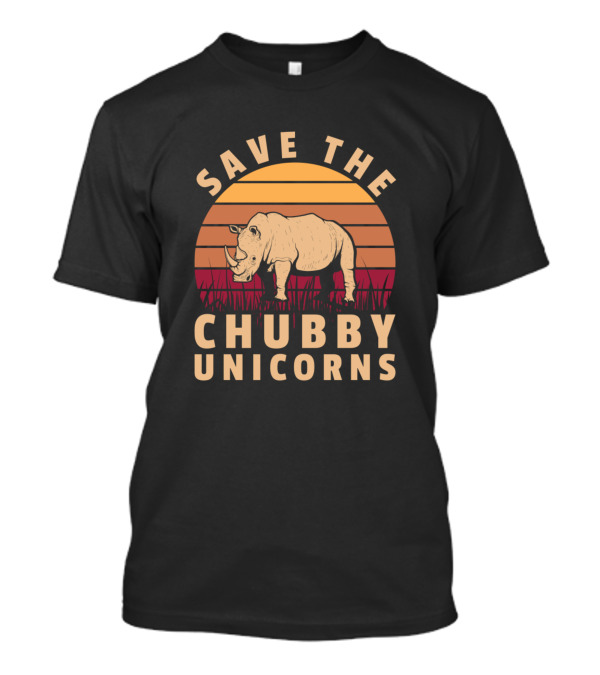 Save The Chubby Unicorns Funny Rhino Vintage Sunset T-Shirt