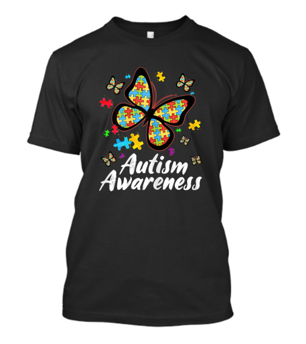 Autism Awareness Colorful Puzzle Piece Butterfly T-Shirt