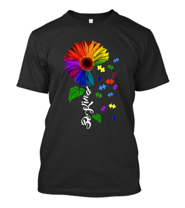 Rainbow Puzzle Flower Be Kind Autism Awareness T-Shirt
