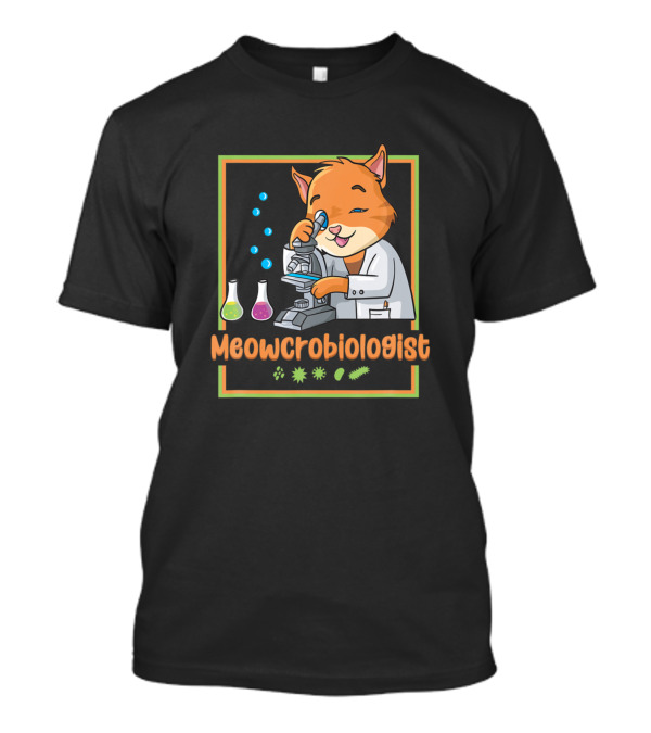 Meowcrobiologist Cat Microbiology Biologist With Microscope And Beakers T-Shirt