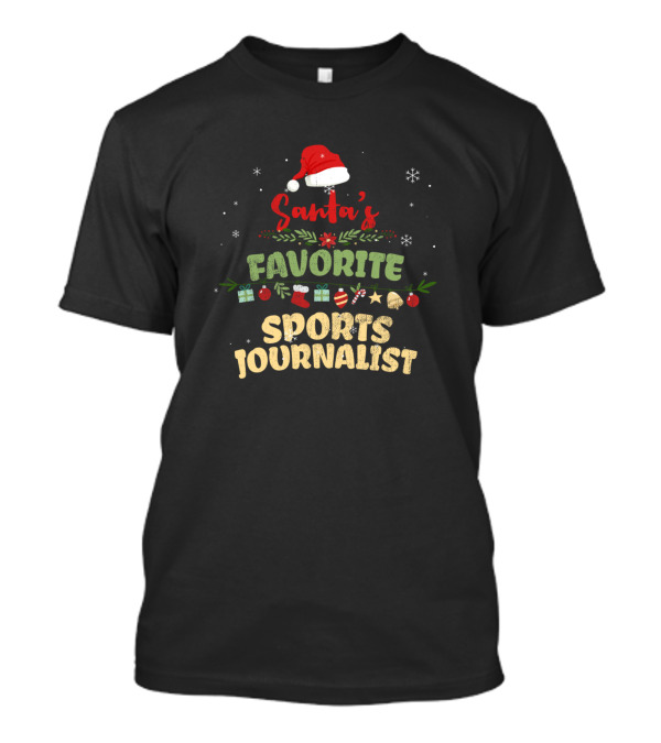 Santa's Favorite Sports Journalist With Holiday Icons And Santa Hat T-Shirt