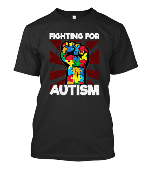 Fighting For Autism Colorful Puzzle Piece Hand T-Shirt