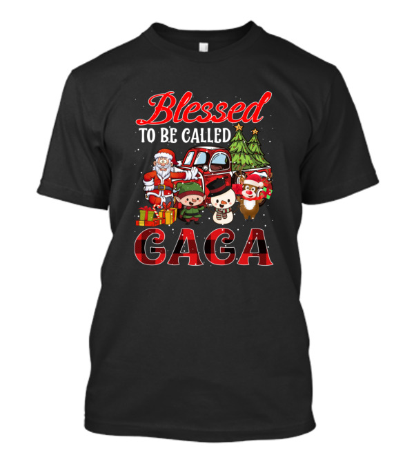 Blessed To Be Called Gaga Christmas Buffalo Plaid Santa Reindeer Snowman Trees T-Shirt
