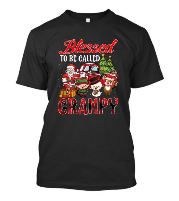 Blessed To Be Called Grampy Christmas Santa Snowman Reindeer Truck Holiday T-Shirt