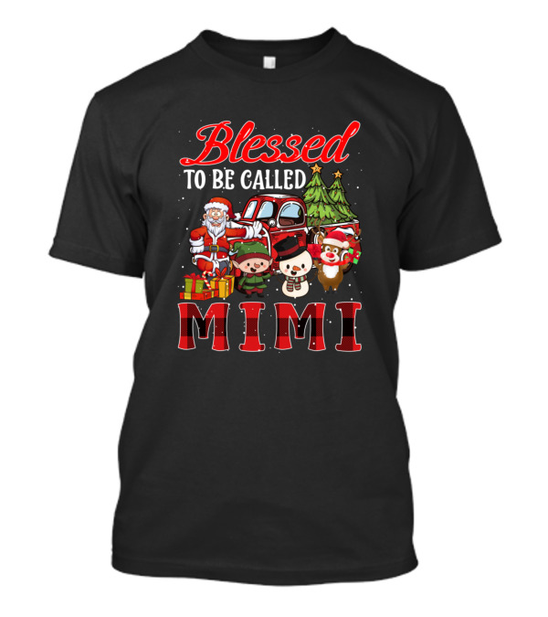 Blessed To Be Called Mimi Christmas Santa Snowman Reindeer Buffalo Plaid T-Shirt