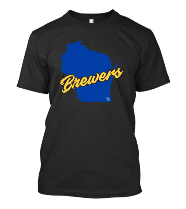 Brewers Script Over Blue Wisconsin Map T-Shirt