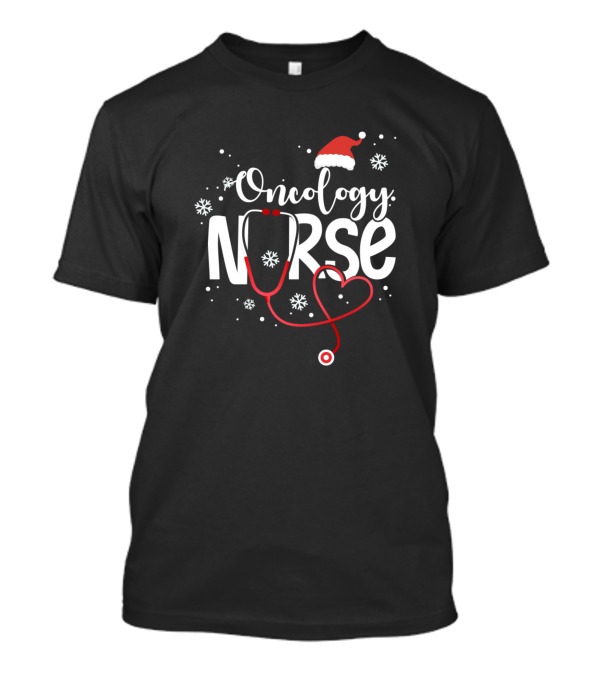 Oncology Nurse Santa Hat Stethoscope Snowflakes T-Shirt