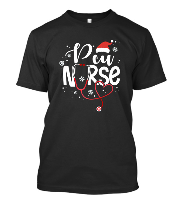 Santas Favorite PCU Nurse Stethoscope Snowflakes Christmas Hat T-Shirt