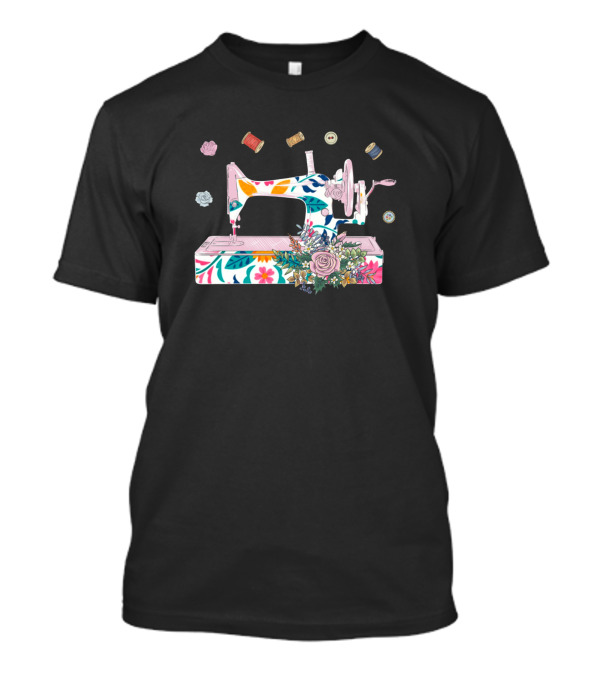 Sewing Machine Flower Quilting Cute Quilter Floral Button Spools T-Shirt