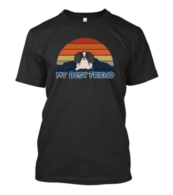My Best Friend Pekingese Striped Sunset Mountain Scene T-Shirt