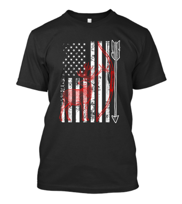 Crossbow Hunting Patriotic Deer With American Flag And Bow Arrow T-Shirt